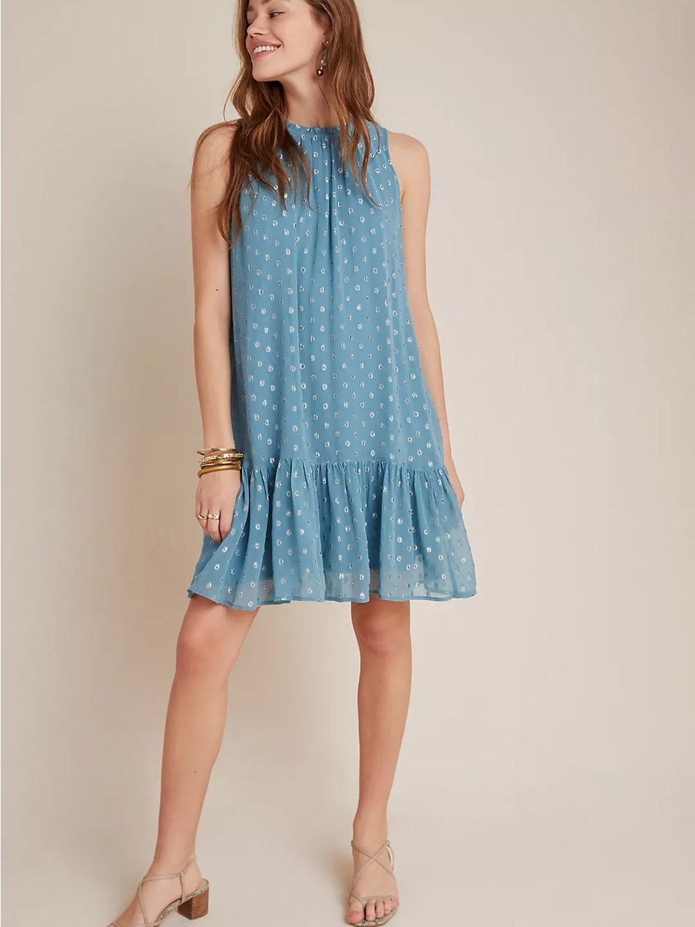 Anthropologie Natalie Flounced Tunic Dress  Metallic Polka Dot NWT Size Large LP